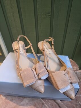 ANTONIO MELANI "Galore" Sandy Nude Bow Slingback Pointed Flats